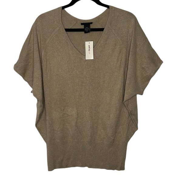 NEW Lane Bryant Metallic Sweater 18/20 Tan Gold Dolman Short Sleeve V Neck - Picture 1 of 8